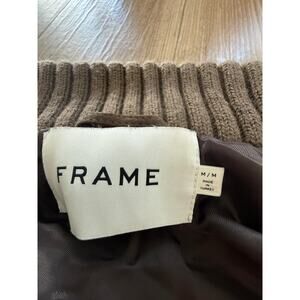 FRAME Mens Soft Mocha Suede Ribbed Bomber Jacket Button Front Flap Pockets M